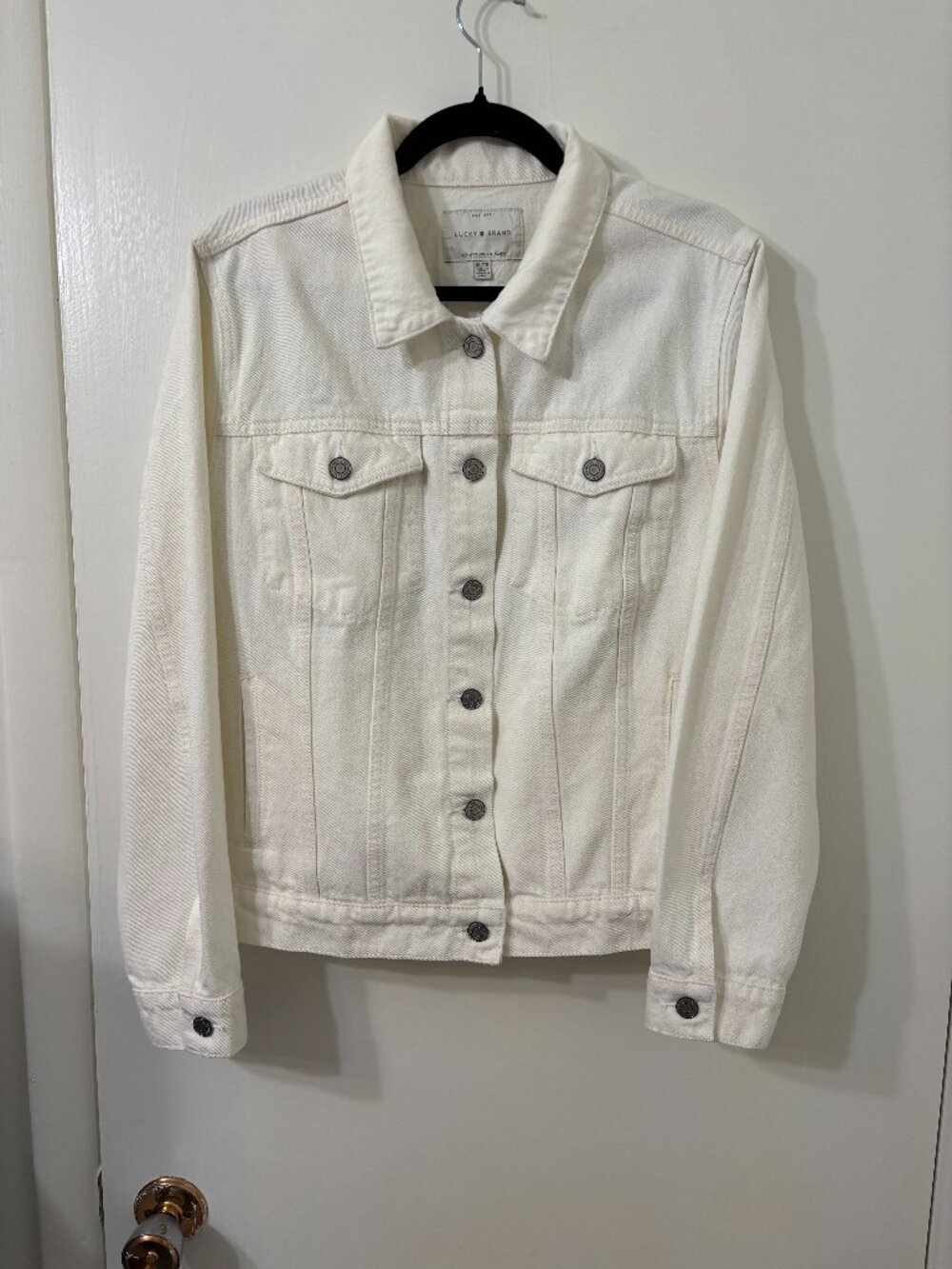 Lucky Brand Womens XL Ivory/Wht 100% Rigid Cotton Trucker Jacket
